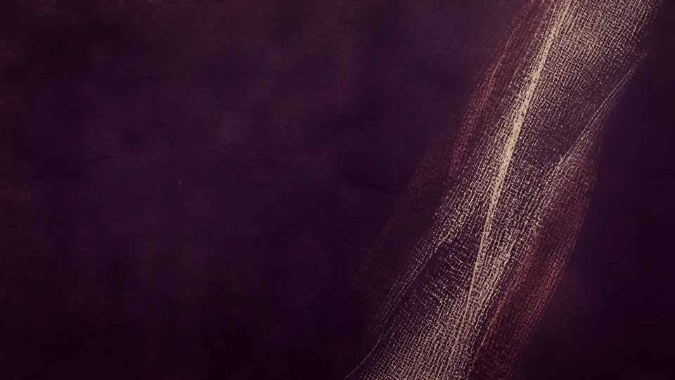 A pale tension mesh and warm registration ghost dissolve into a deep plum print.