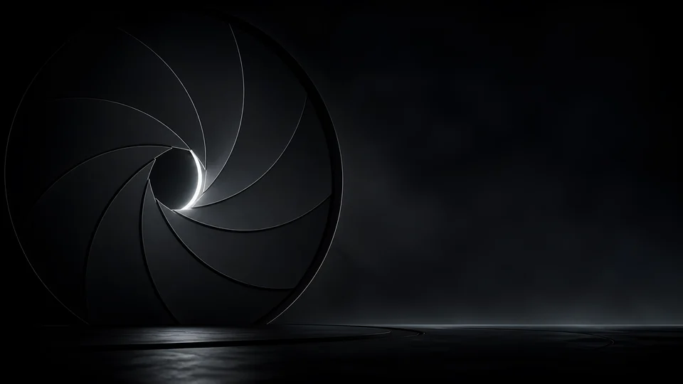 Overlapping graphite blades close around a restrained amber core while the chamber falls away into black.