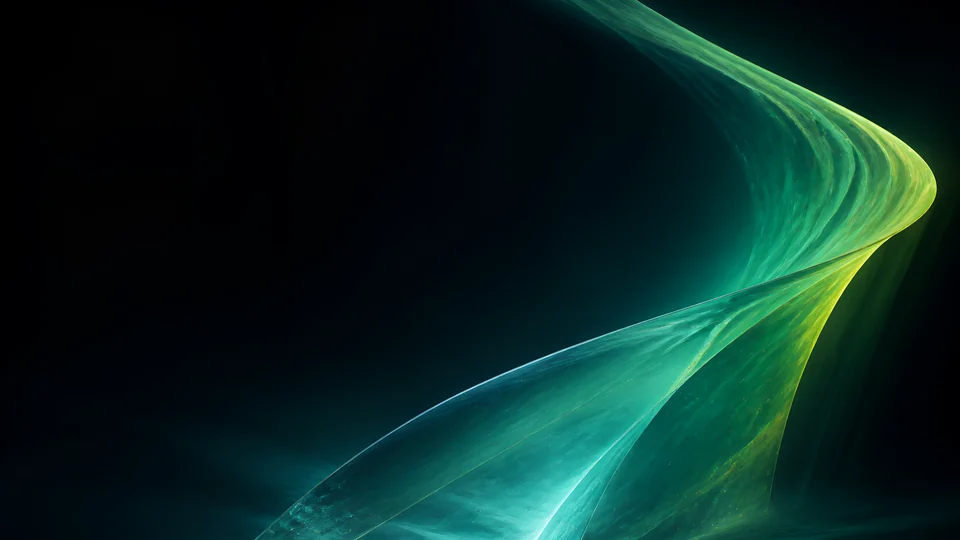 A single sea-glass veil bends through a petrol-dark optical chamber without repeating a familiar interface swoosh.